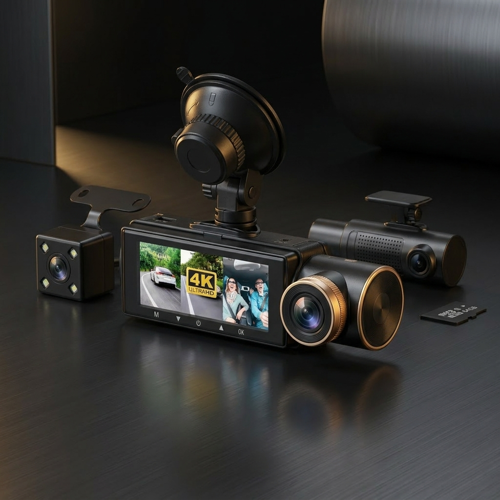 Aurolux 3-channel dash cam - premium studio shot